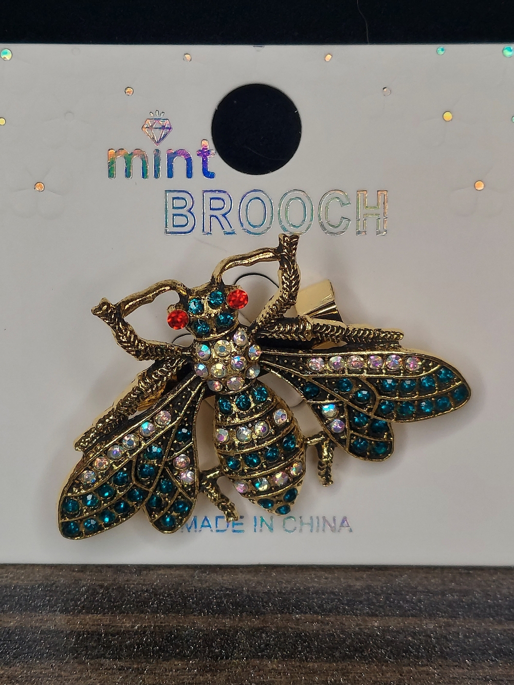 Teal Gold-Tone Bee Brooch # 1